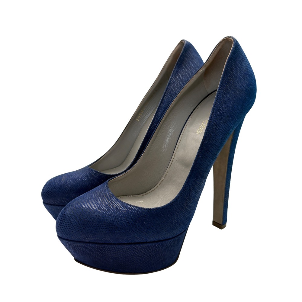 Sergio Rossi Blue Textured Leather Platform Pumps Stiletto Heels Italy 38
